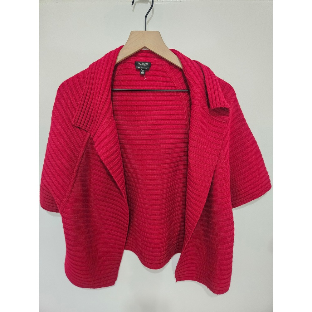 Talbots Red 100% Merino Wool Ribbed Open Front Cardigan‎ Sweater Womens XS